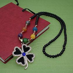 HSQYJ Crystal Pendant Necklace Long Black Beads Chain Necklaces with Statement Charm Pendant Boho Sweater Necklace for Women Girl Fashion Jewelry