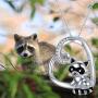 CHENGHONG Raccoon Necklace 925 Sterling Silver Cute Animal Necklace Heart Raccoon Pendant Necklace Raccoon Jewelry Gifts for Women Mom Daughter