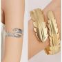 MANZHEN Gold Tone Swirl Leaf Feather Upper Arm Bracelet Armlet Cuff Bangle Armband Adjustable Mothers Day Jewelry Gift