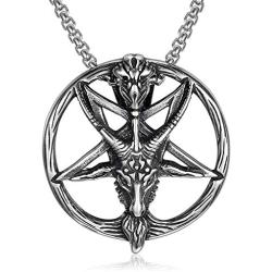 The Satanic Temple Necklace Goat Head Inverted Pentagram Pentacle Stainless Steel Baphomet Necklace Pendant Chain Gifts Altar Satanic Decor Satanism Gothic Punk Goth Witch Wicca Witchcraft Jewelry Accessories