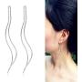 Silver RoseGold lightweight Double Linear Curved Tassel Threader Drop Dangle Earrings for women girls Jewelry Gift