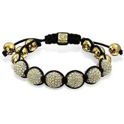 Bling Jewelry Black White Gold Tone Bead Pave Crystal Ball Shamballa Inspired Bracelet for Women for Men Cord String Adjustable 12MM
