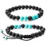 2 Packs Adjustable Beaded Turquoise Lava Stone String Bracelets-Fashion Bohemian Jewelry Multilayer Charm Bracelet for Women Men Girls Couples - Meditation, Relax, Healing, Aromatherapy