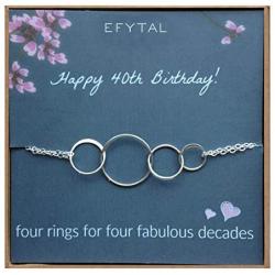 EFYTAL 40th Birthday Gifts for Women, Sterling Silver Four Circle Bracelet for Her, 4 Decade Jewelry 40 Years Old