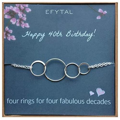 EFYTAL 40th Birthday Gifts for Women, Sterling Silver Four Circle Bracelet for Her, 4 Decade Jewelry 40 Years Old