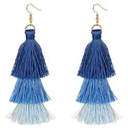 FINREZIO 1-2 Pairs Dangle Tassel Earring for Women Girls Boho Earring Gradient