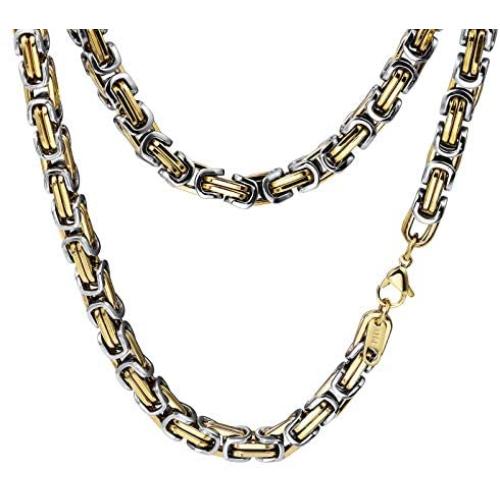 INBLUE 8.0mm Byzantine Link Chain Stainless Steel Necklace for Men Women Boys Water Resistant Chunky Biker Style Jewelry Gift