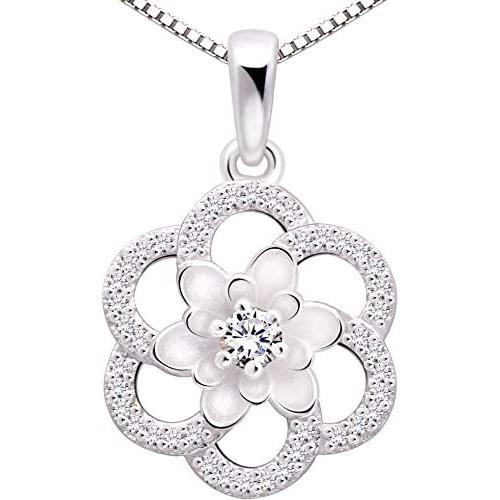 ALOV Jewelry Sterling Silver Love Peace Happiness Cubic Zirconia Pendant Necklace