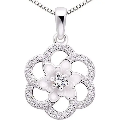 ALOV Jewelry Sterling Silver Love Peace Happiness Cubic Zirconia Pendant Necklace ALOV Jewelry Sterling Silver Love Peace Happiness Cubic Zirconia Pendant Necklace