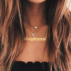 Lyncymber Zodiac Necklaces 18K Gold Plated Stainless Steel 12 Astrology Constellation Letter Necklaces for Women Girls