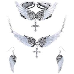 Szxc Jewelry Womens Crystal Guardian Angel Wings Cross Choker Pendant Necklaces 18''+2''