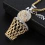 HZMAN Mens 18k Gold Silver Plated Basketball Rim CZ Inlay Pendant Hip Hop Box Chain
