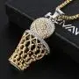 HZMAN Mens 18k Gold Silver Plated Basketball Rim CZ Inlay Pendant Hip Hop Box Chain