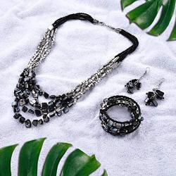 Shop LC Handmade Coastal Stainless Steel Earrings Wrap Bracelet Multi Strand Layered Necklace 22'' Beaded Fashion Costume Prom Vintage Jewelry Sets for Women
