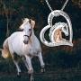 LONAGO 925 Sterling Silver Lucky Double Horse Necklace I Love You Forever Love Heart Pendant Jewelry Gift for Women Mom