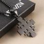 HZMAN Mens Stainless Steel Crusader Jerusalem Cross Pendant Necklace with 22+2 Inches Chain