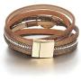 FANCY SHINY Leather Wrap Bracelet Boho Cuff Bracelets Crystal Bead Bracelet with Magnetic Clasp Jewelry Gifts for Women Teen Girls