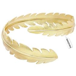 MANZHEN Gold Tone Swirl Leaf Feather Upper Arm Bracelet Armlet Cuff Bangle Armband Adjustable Mothers Day Jewelry Gift