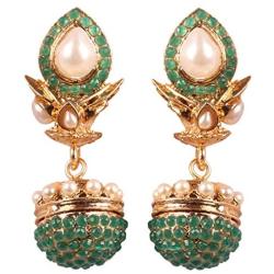 Touchstone Indian Bollywood spherical faux pearls jhumki earrings in antique gold tone for women