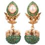 Touchstone Indian Bollywood spherical faux pearls jhumki earrings in antique gold tone for women
