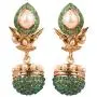 Touchstone Indian Bollywood spherical faux pearls jhumki earrings in antique gold tone for women