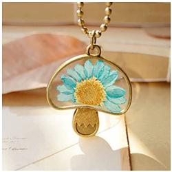 MIXIA Cute Natural Real Sunflower Long Chain Vintage Bead Chain Mushroom Shaped Dried Flower Pendant Necklace