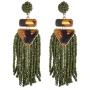 Nicole Miller New York Green Beaded Tassel Drop Leopard Print Triangle Dangle Earrings