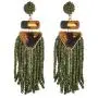Nicole Miller New York Green Beaded Tassel Drop Leopard Print Triangle Dangle Earrings