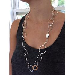 Of Earth and Ocean Sparkling Long Link Necklace, Handmade Circle Chain Link Necklace for Women - Silver Plated, Judith Stiles Jewelry