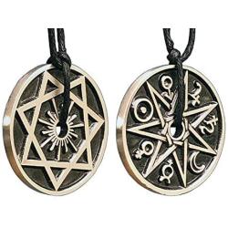 Magic Pagan Jewelry 2 sided Septagram 7 Pointed Fairy Star Heptagram Silver Pewter Unisex Pendant Necklace Money Luck Lucky Charm Protection Amulet Wicca Safe travel Talisman w Black Adjustable Cord