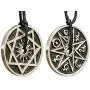 Magic Pagan Jewelry 2 sided Septagram 7 Pointed Fairy Star Heptagram Silver Pewter Unisex Pendant Necklace Money Luck Lucky Charm Protection Amulet Wicca Safe travel Talisman w Black Adjustable Cord