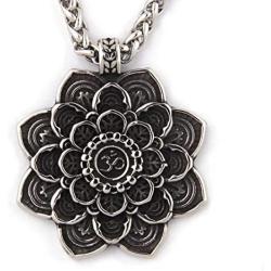 GUNGNEER Mandala Ohm Necklace Lotus Flower Jewelry Men Women Stainless Steel Charm Hindu Chain Metitation Symbol