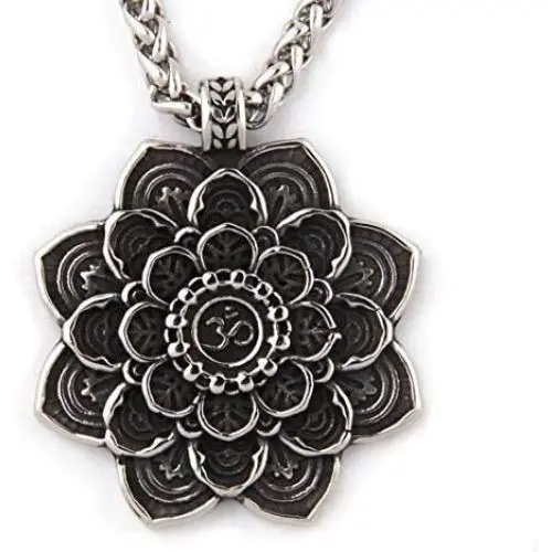 GUNGNEER Mandala Ohm Necklace Lotus Flower Jewelry Men Women Stainless Steel Charm Hindu Chain Metitation Symbol GUNGNEER Mandala Ohm Necklace Lotus Flower Jewelry Men Women Stainless Steel Charm Hindu Chain Metitation Symbol