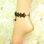 yueton Beautiful Retro Vintage Rhinestone Anklet Chain Foot Sandal Beach Wedding Yoga Dancing Jewelry Lace Ankle Bracelet (Black)