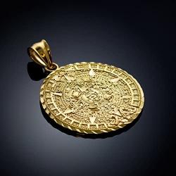 14k Yellow Gold Aztec Charm Mayan Calendar Pendant
