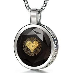 925 Sterling Silver I Love You Necklace 24k Gold Inscribed in 120 Languages Including Sign Language in Miniature Text on Brilliant Round Cut Cubic Zirconia Gemstone Halo Pendant, 18'' Rolo Chain