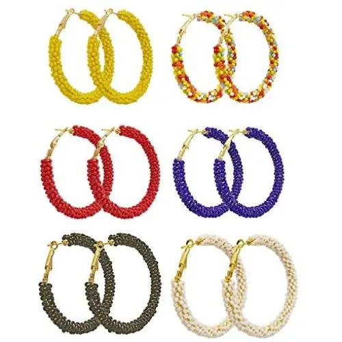 6 Pairs Bohemia Beaded Hoop Earrings Colorful Handmade Big Circle Seed Beaded Dangle Earrings Multicolor Boho Round Geometry Chic Statement Drop Earrings for Women and Girls Ethnic Jewelry 6 Pairs Bohemia Beaded Hoop Earrings Colorful Handmade Big Circle Seed Beaded Dangle Earrings Multicolor Boho Round Geometry Chic Statement Drop Earrings for Women and Girls Ethnic Jewelry