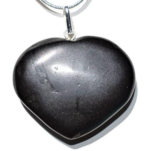 Zenergy Gems Charged Natural Himalayan Gemstone Crystal Puffy Heart Pendant Necklace + 20'' Silver Chain + Selenite Charging Heart [Included]