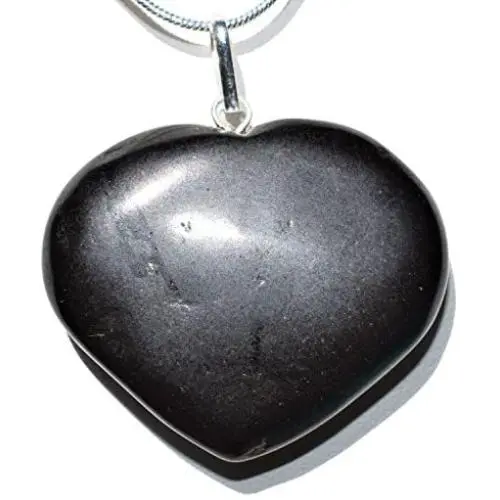 Zenergy Gems Charged Natural Himalayan Gemstone Crystal Puffy Heart Pendant Necklace + 20'' Silver Chain + Selenite Charging Heart [Included]