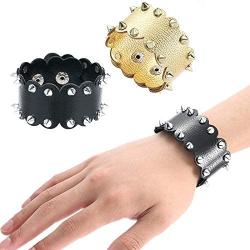 Pingyongchang Unisex Metal Waterproof Leather Bracelet Punk Spike Rivet Cuff Metal Studded Black Wristband Party Jewelry Gifts