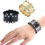 Pingyongchang Unisex Metal Waterproof Leather Bracelet Punk Spike Rivet Cuff Metal Studded Black Wristband Party Jewelry Gifts