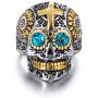 Elfasio Mens Stainless Steel Ring Skull Gothic Cross Red Blue Green Eye Silver Gold Biker Jewelry