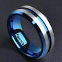 King Will DUO 8MM Brushed Matte Titanium Ring Blue Thin Groove Comfort Fit Wedding Band For Men