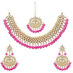 SANARA Indian Bollywood Traditional Pink Kundan and Pearl Made Bridal Designer Jewelry Choker Necklace Set for Women & Girl Jewelry