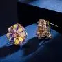 Gold Plated Cubic Zirconia Reflection Flower Pendant Necklace and Stud Earrings Jewelry Set