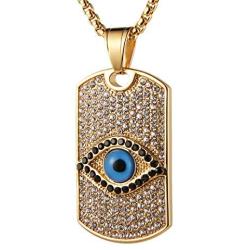 AsAlways Men & Women 18K Gold Eye of Horus Egypt Charm Jewelry Dog Tag Good Luck Success Amulet Friendship Cross pendant