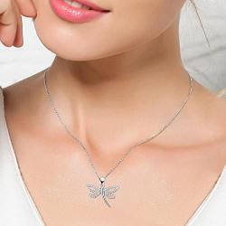 925 Sterling Silver Insect Jewelry Cubic Zirconia Dragonfly Pendant Necklace for Women Ladies Teen Girls Birthday Gifts