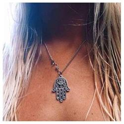 Olbye Hamsa Pendant Necklace Silver Hamsa Hand Necklace Choker Minimal Necklace Jewelry for Women and Girls