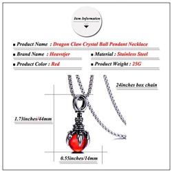 Heavstjer Punk Rock Stainless Steel Dragon Claw Pendant Crystal Ball Necklace,24inches Link Chain