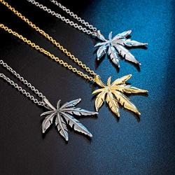 IFUAQZ Stainless Steel Hip Hop Marijuana Weed Leaf Tag Pendant Necklace for Men Women Free 24inch Chain